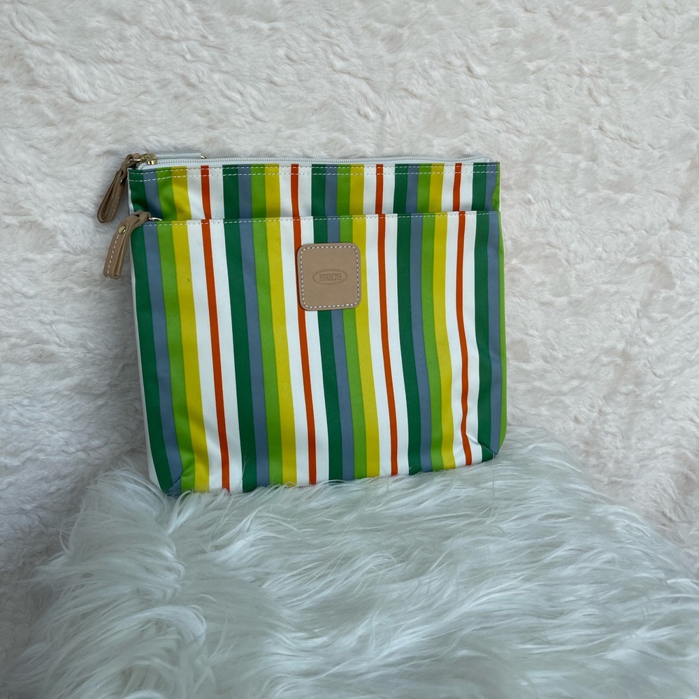 Bric’s leather and nylon striped purse with white strap. Made in Italy.